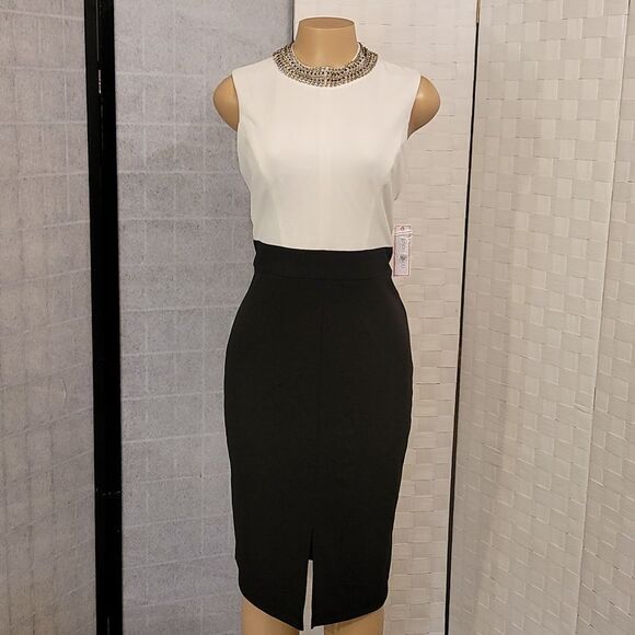 BRAND NEW BISSOU BISSOU MOCK JEWEL NECK SLEEVELESS SHEATH DRESS - Picture 3 of 14